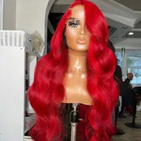 Brazilian Burgundy Red Colored Deep Wave Lace Frontal Wig HD Transparent lace front Wig Human Hair For Women Synthetic Lace Closure Wig