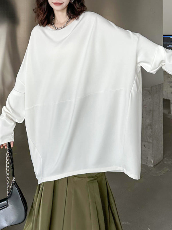 xakxx Batwing Sleeves Long Sleeves Solid Color Round-Neck T-Shirts Tops