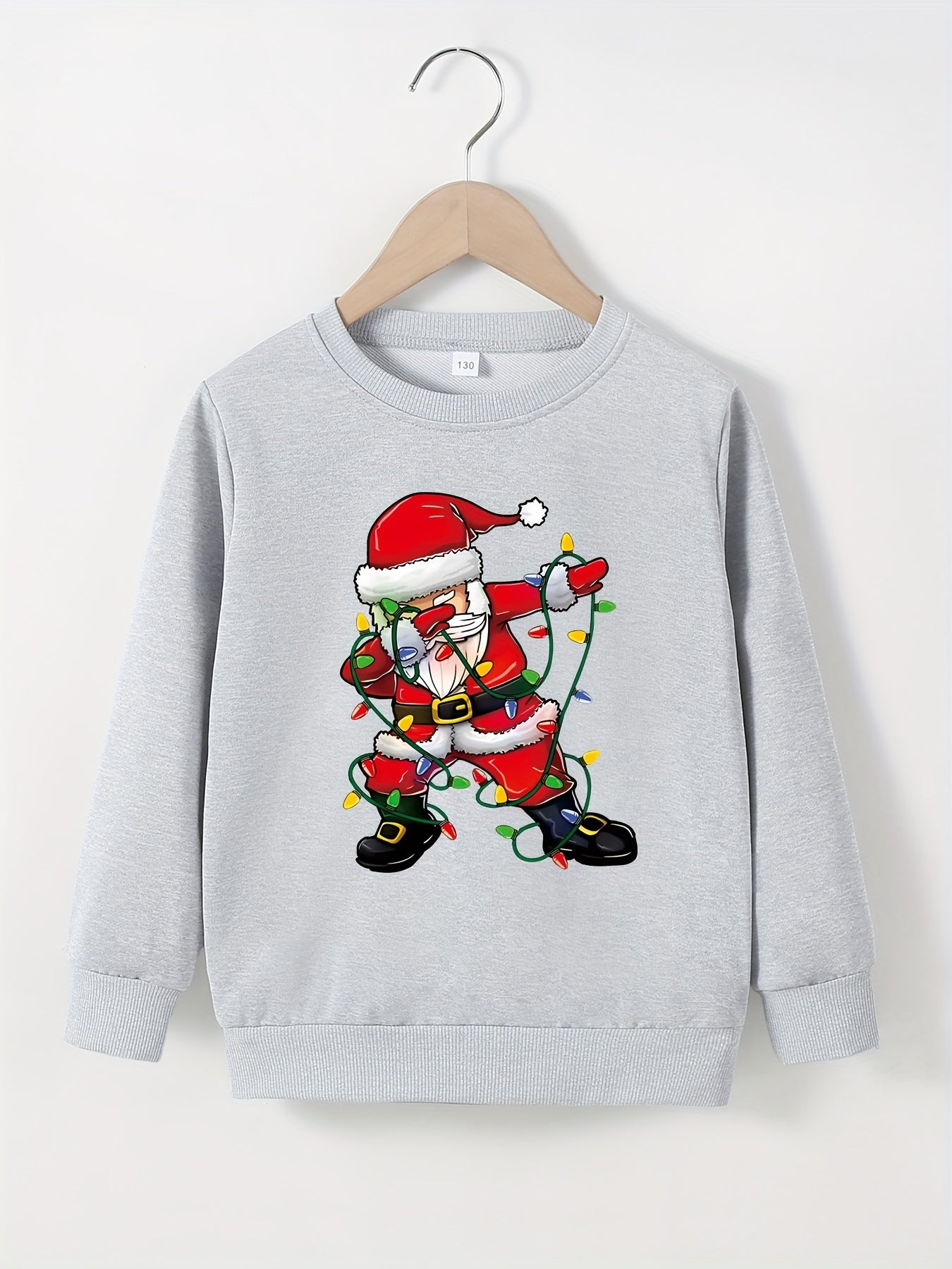 Dancing Santa Print Sweatshirt For Kids, Casual Pullover, Long Sleeve Top, Boy's Clothes For Fall Winter, As Christmas Gift