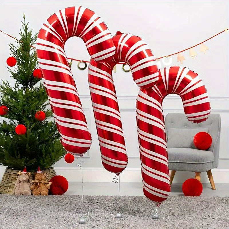2pcs Red & White Candy Cane Foil Balloons for Christmas, Valentine's Day & New Year's Celebrations - Perfect for Holiday Parties & Home Decor