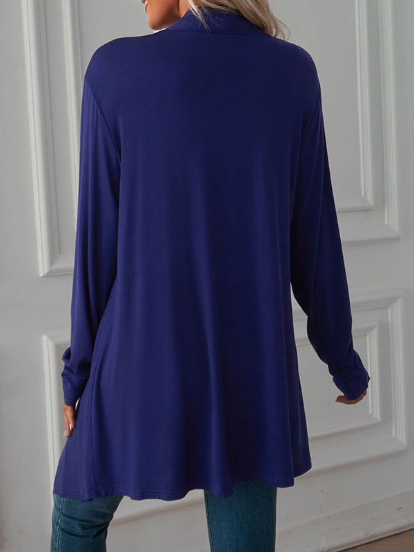 xakxx Long Sleeves Loose Solid Color Statement Collar Outerwear