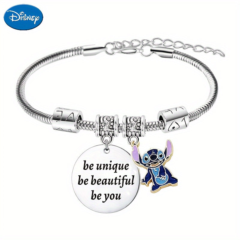 1 Pc Adorable Disney Stitch Heart-Shaped Pendant Bracelet Jewelry - Women's Fashion Accessory with Adjustable Chain, Cute Cartoon Character Design, Ideal Gift for Ladies, Teens, and Girls