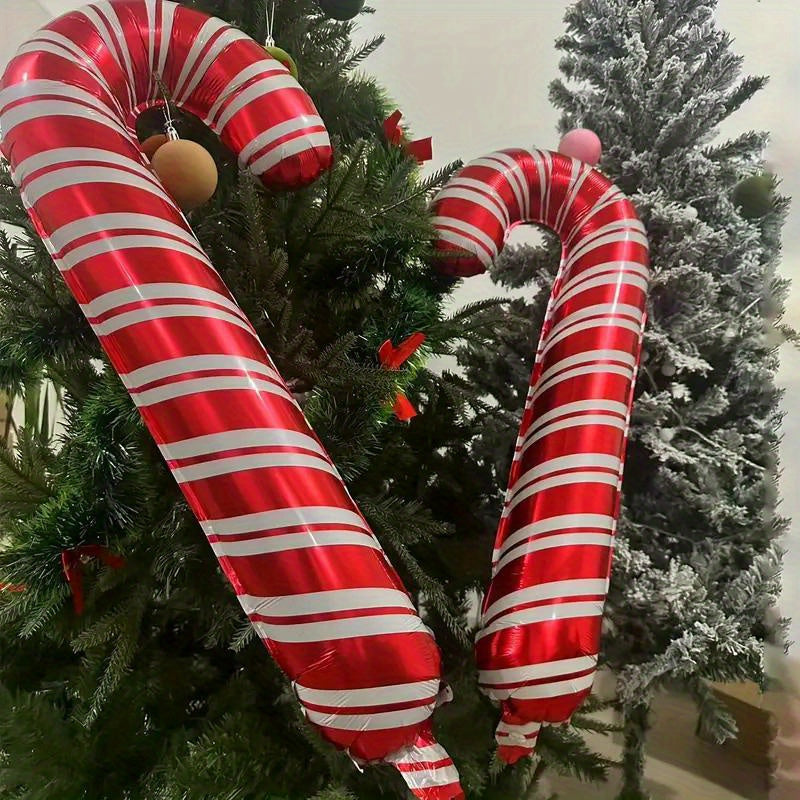 2pcs Red & White Candy Cane Foil Balloons for Christmas, Valentine's Day & New Year's Celebrations - Perfect for Holiday Parties & Home Decor