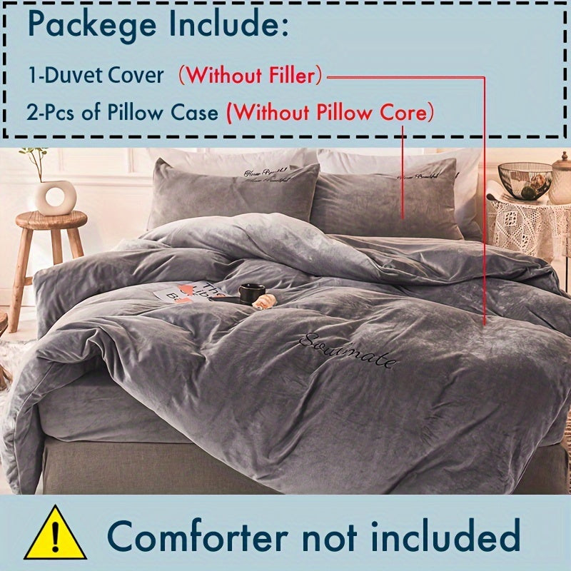 3-Piece Velvet Duvet Cover Set - Soft, Warm, and Skin-Friendly Autumn and Winter Bedding - Luxurious Solid Color Design for Bedroom and Guest Room, Hypoallergenic and Breathable Fabric, Easy Care and Maintenance