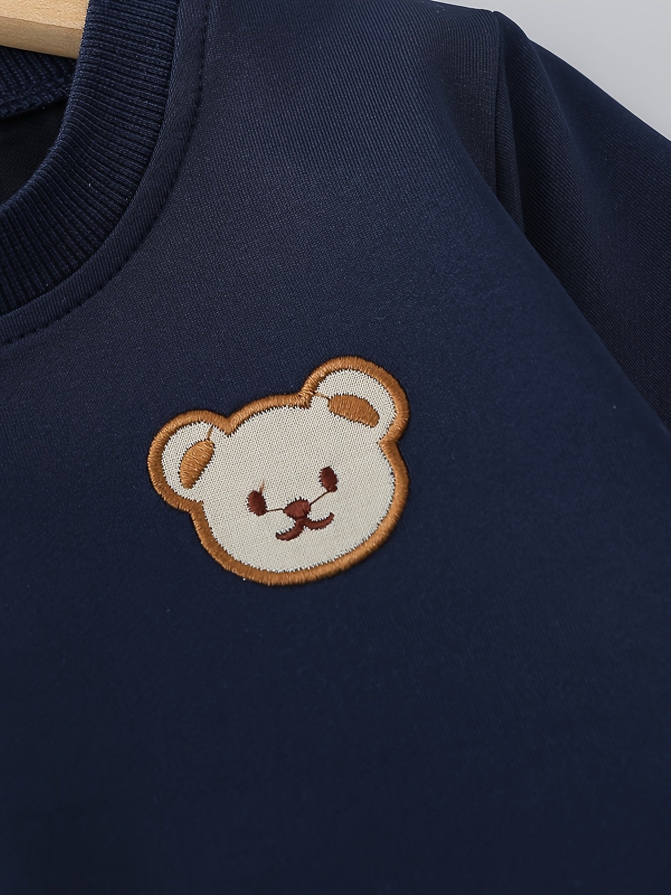 Boys Bear Embroidered Long Sleeve Sweatshirt And Joggers Set, 2-piece Casual Versatile Co Ord Set For Spring Fall