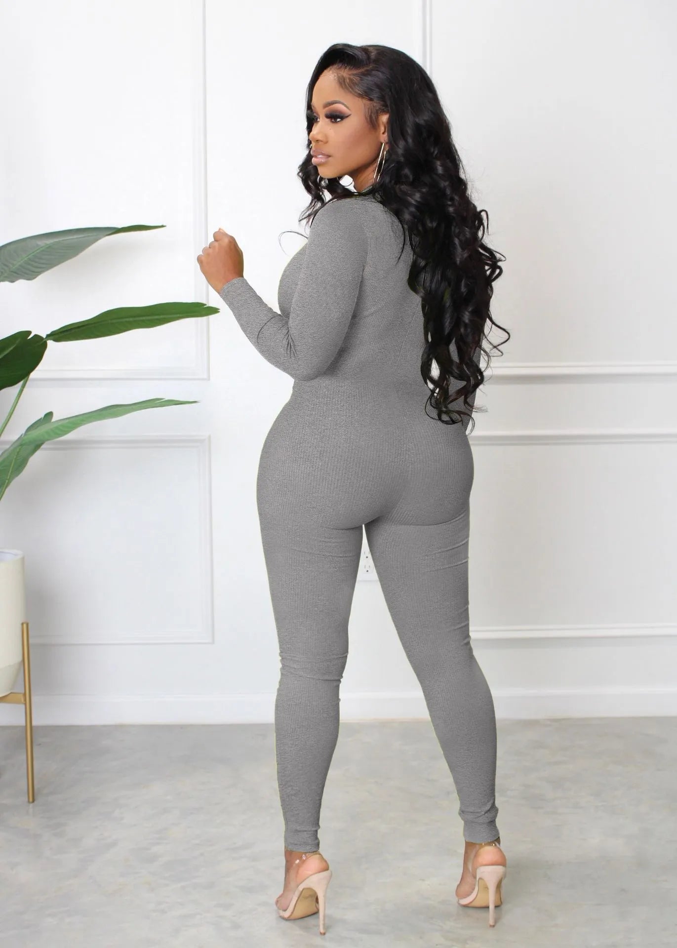 Zipper Tight Jumpsuit Romper Women Sexy Long Sleeved Slim Jumpsuits Outfits Clubwear Free Ship