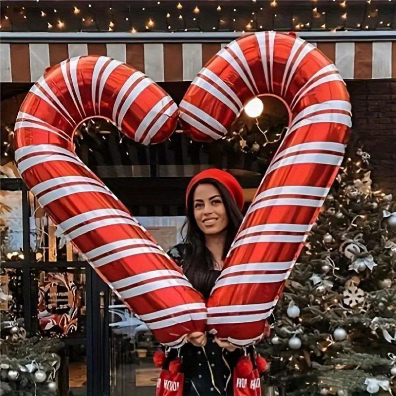 2pcs Red & White Candy Cane Foil Balloons for Christmas, Valentine's Day & New Year's Celebrations - Perfect for Holiday Parties & Home Decor