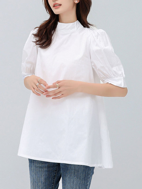 xakxx Casual Loose Bow-Embellished Solid Color Blouse
