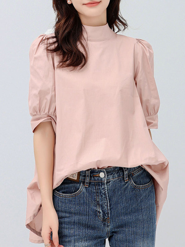 xakxx Casual Loose Bow-Embellished Solid Color Blouse