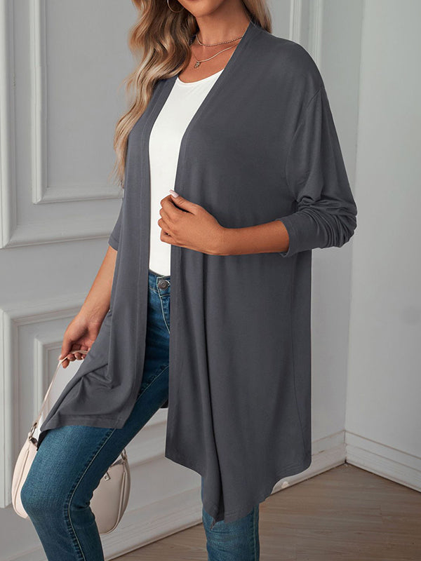 xakxx Long Sleeves Loose Solid Color Statement Collar Outerwear