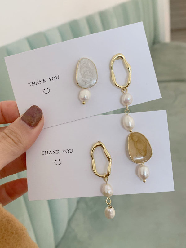 xakxx Simple Asymmetric Pearl Geometry Earrings