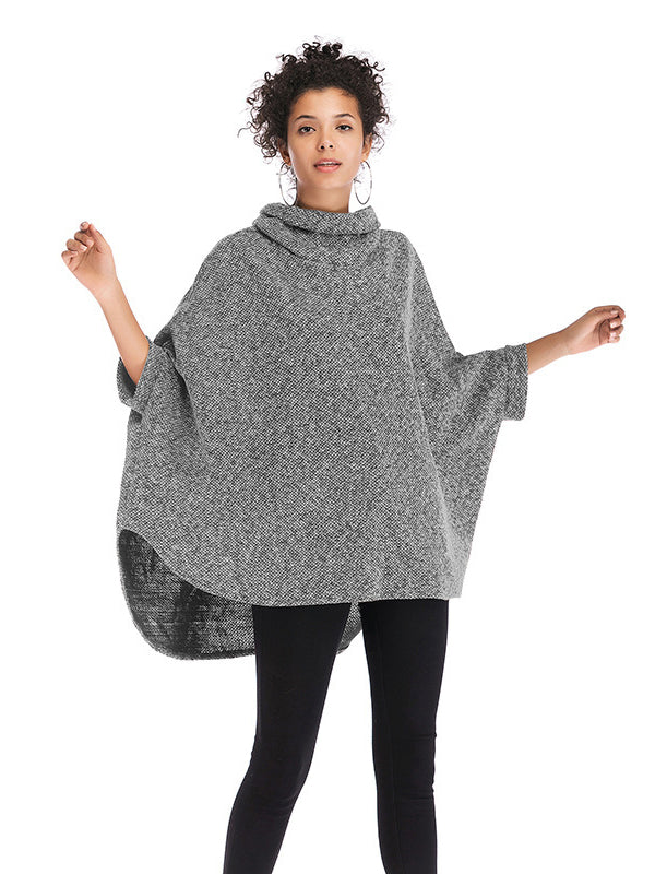 xakxx Casual Loose Half Sleeves Solid Color High-Neck Sweater Tops