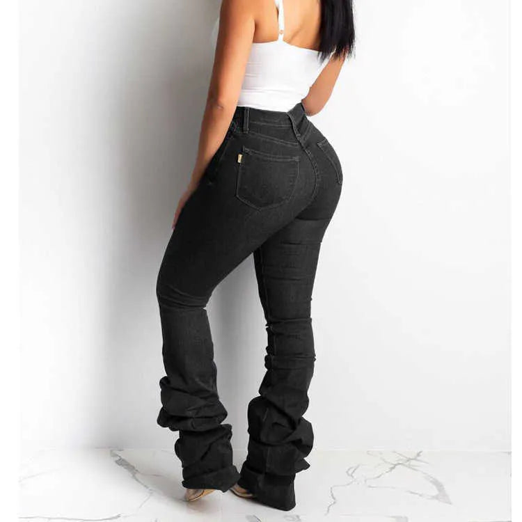 Women's Jeans Ruched Denim Blue High Wait Stacked Pants Autumn y2k Women Clothing Streetwear Jeans Fashion Skinny Pockets Trousers T231023