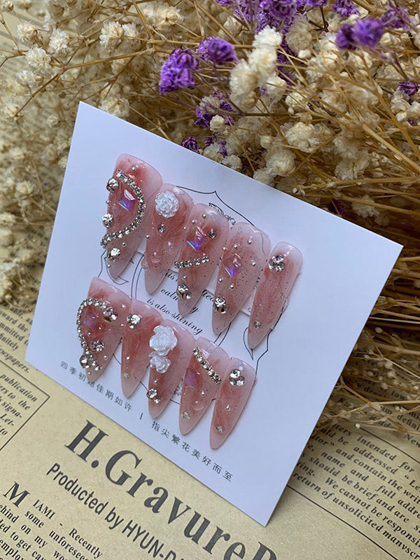 xakxx Detachable Geometric Rhine Stones Press-On Nails