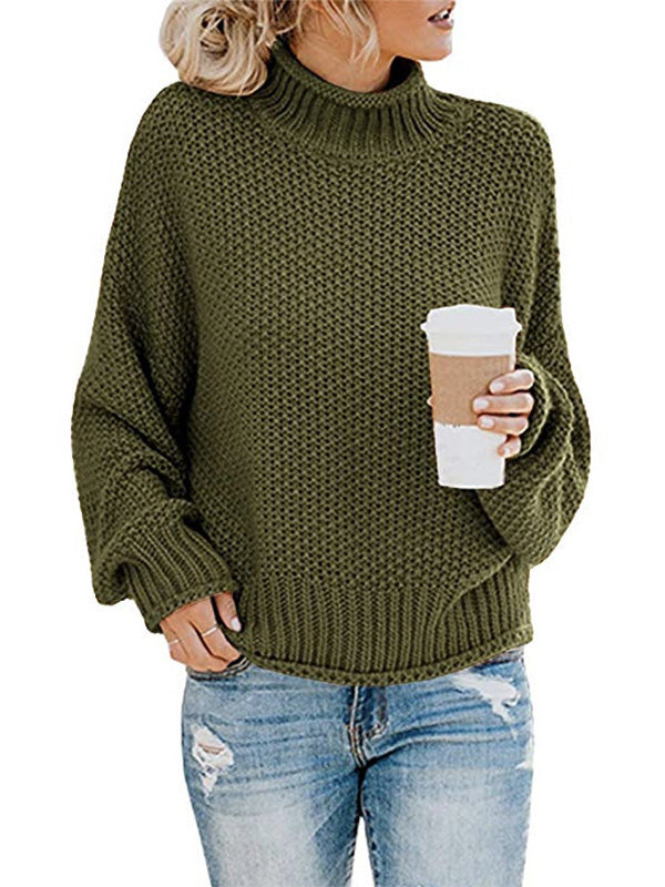 xakxx Casual Long Sleeves Solid Color High-Neck Sweater Tops