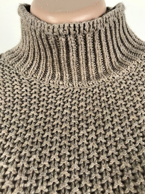 xakxx Casual Long Sleeves Solid Color High-Neck Sweater Tops