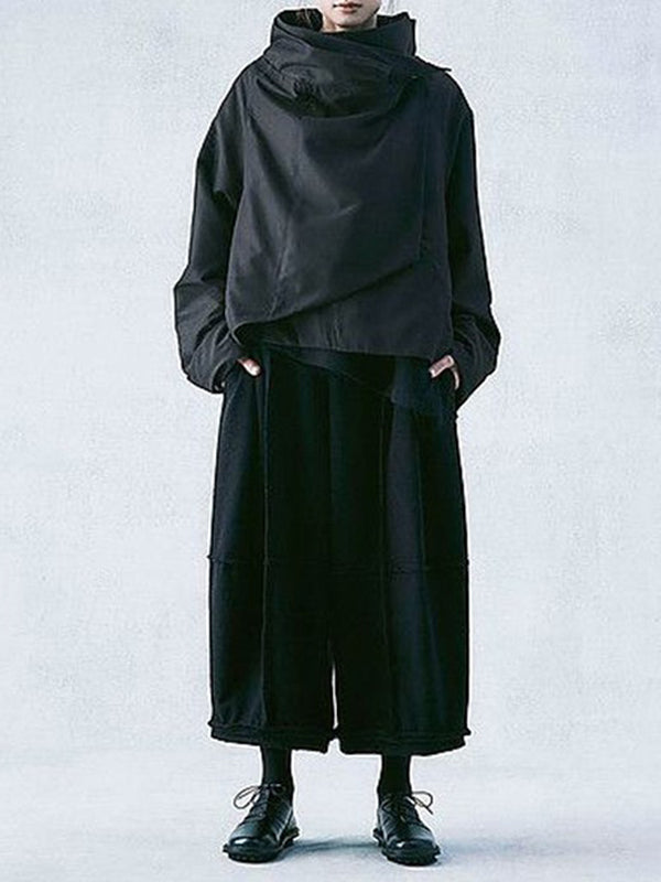 xakxx Casual Loose Black Stand Collar Outerwear