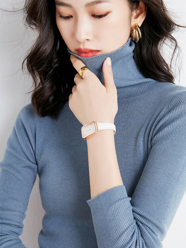 xakxx Simple Skinny Long Sleeves Solid Color High-Neck Sweater Tops Pullovers