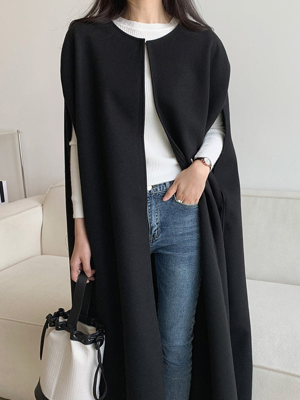 xakxx Loose Sleeveless Solid Color Round-Neck Cape Outerwear