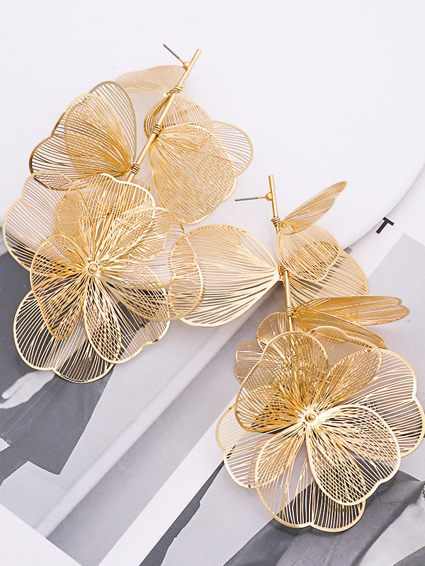 xakxx Solid Color Three-Dimensional Flower Drop Earrings