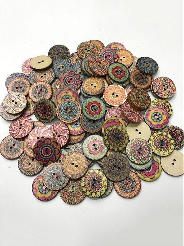 xakxx About 100Pcs Multi-Color Wooden Round Sewing Buttons For DIY Craft Decoration