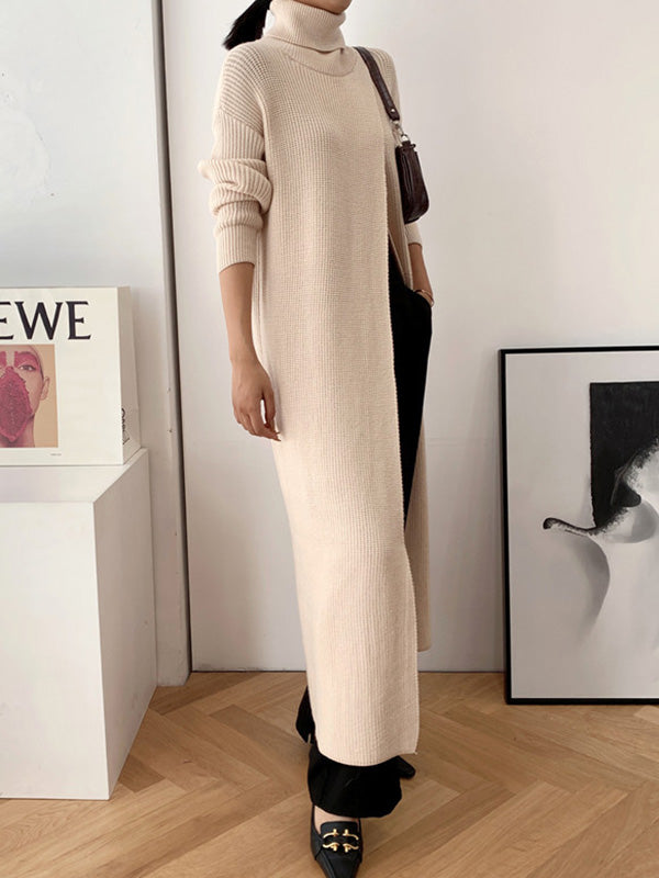 xakxx Original Loose Solid Color Split-Front Sweater Dress