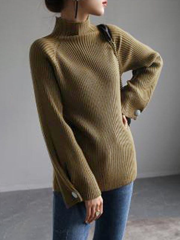 xakxx Simple Loose Solid Color High-Neck Sweater