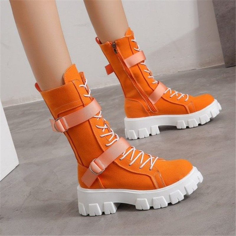 Purpdrank - Women's Shoes New Spring Style Platform Comfortable Boots Zipper Casual Mid-Calf Round Toe Flat with Boots Femmes Bottes
