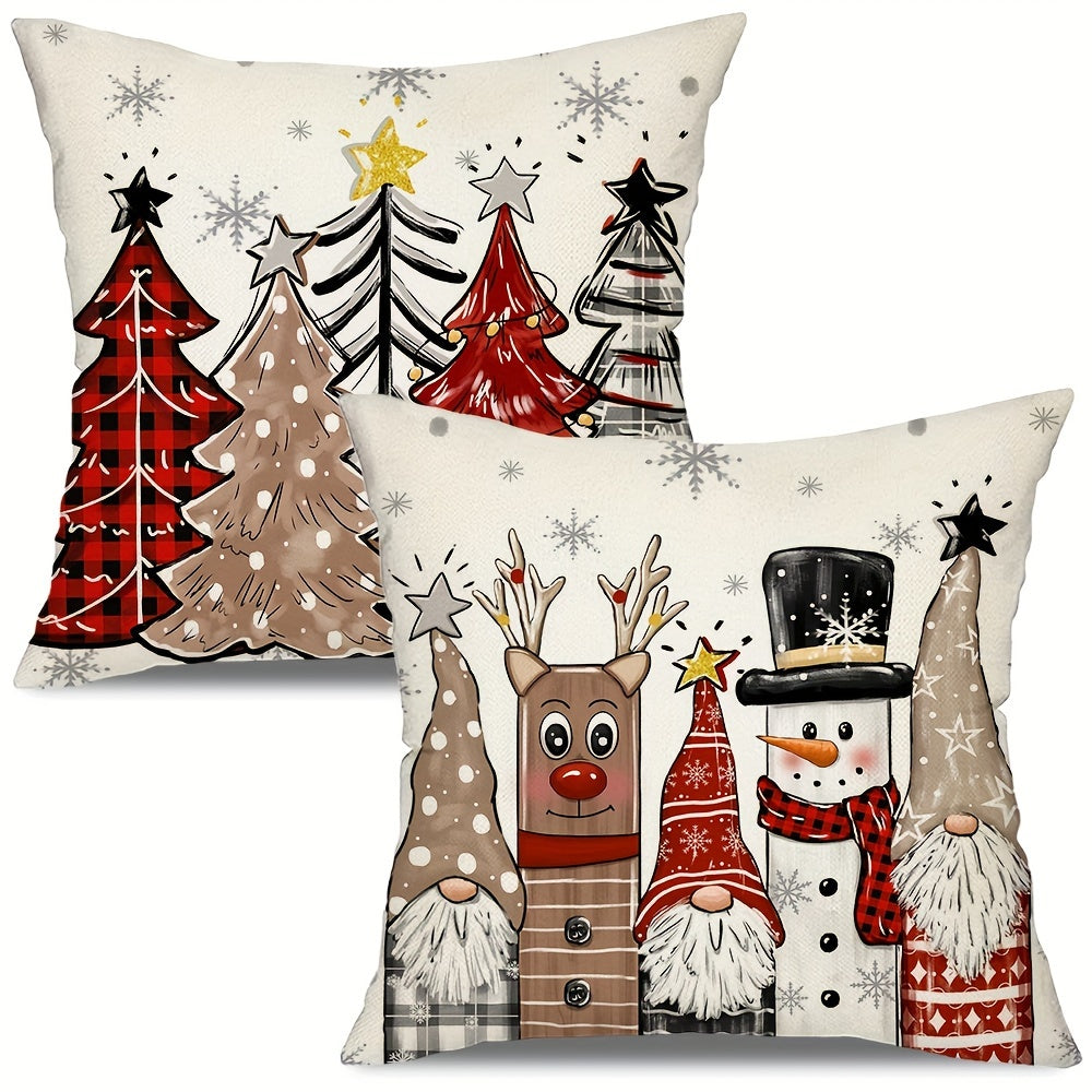 2pcs, Christmas Throw Pillow Covers, 18in*18in Christmas Tree Decorative Home Decor Cushion Covers, Farmhouse Winter Holiday Home Decor Pillowcases, For Porch Patio Couch Sofa Living Room Outdoor, Without Pillow Inserts