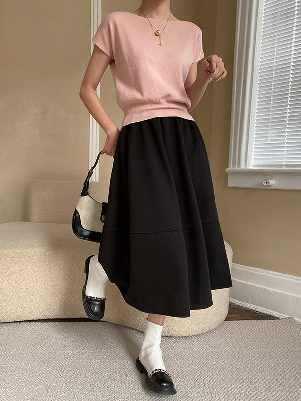 xakxx Stylish Loose Solid Color Boat Neck Knitwear Pullovers Tops