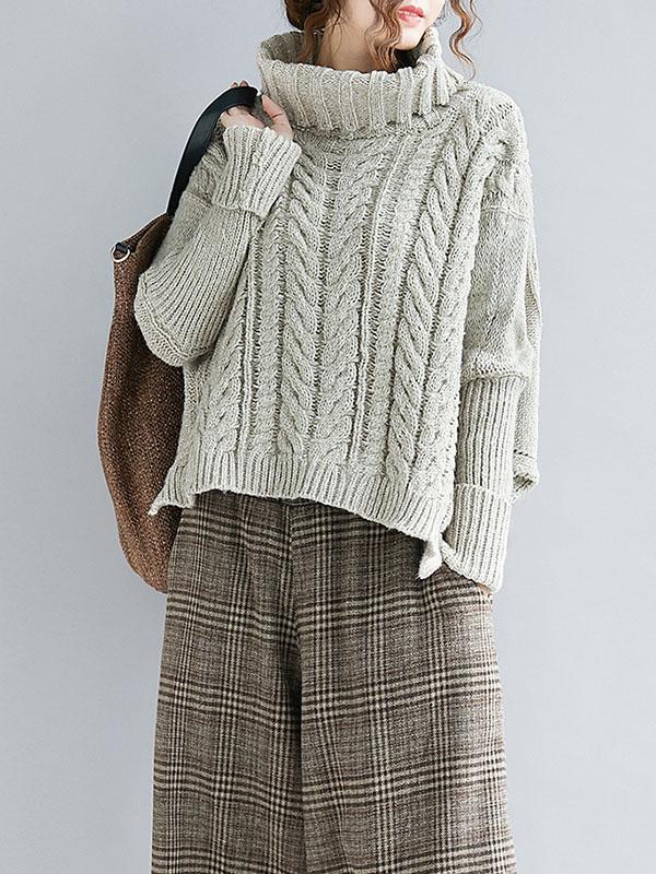 xakxx Cable- Knit High-neck Solid Loose Sweater