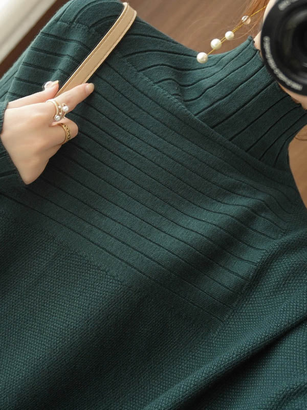 xakxx Original Irregular 7 Colors High-Neck Long Sleeves Sweater Top