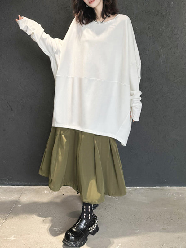 xakxx Batwing Sleeves Long Sleeves Solid Color Round-Neck T-Shirts Tops