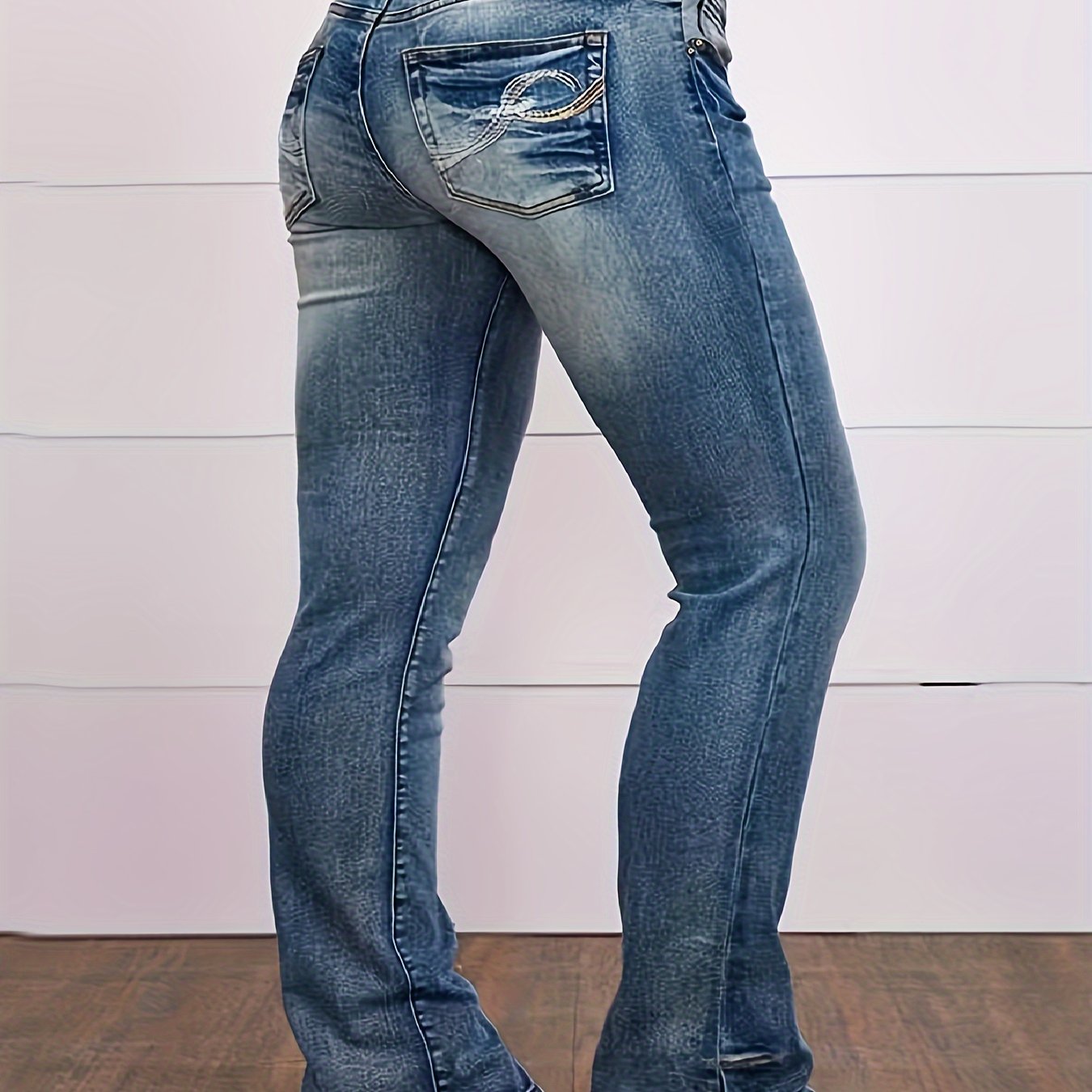 Plus Size Denim Jeans for Women - High-Stretch, Embroidered, Split-Hem with Pockets - Versatile Cowgirl-Inspired Streetwear