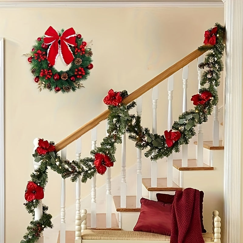Classic 17.71" Christmas Wreath - Perfect for Holiday & New Year Decor | Versatile Pine Needle Design | Ideal for Front Door, Window, Stair Railing | No Power Needed