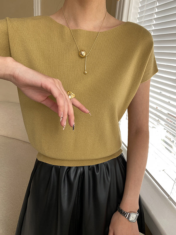 xakxx Stylish Loose Solid Color Boat Neck Knitwear Pullovers Tops