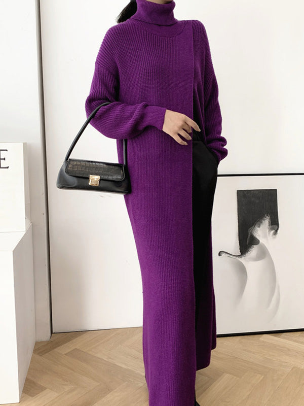 xakxx Original Loose Solid Color Split-Front Sweater Dress