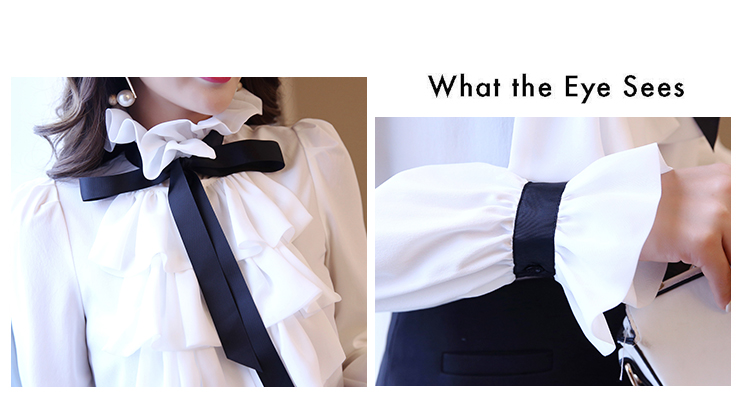 Xakxx - New Women blouse tops White Ruffles Bow Long Sleeve Chiffon Blouse 2023 New Work Wear Office Blusas Femininas ladies shirt 570A