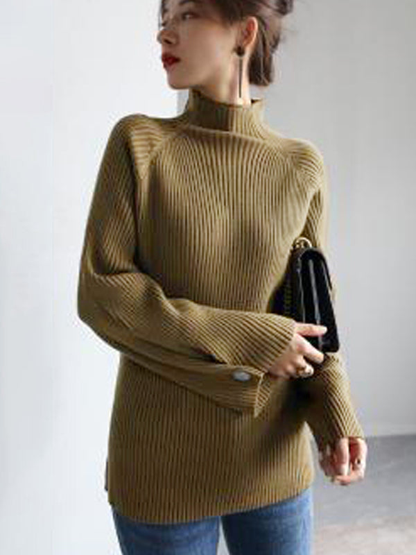 xakxx Simple Loose Solid Color High-Neck Sweater