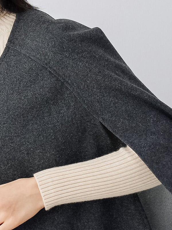 xakxx Casual Loose Solid Color Round-Neck Cape Outerwear