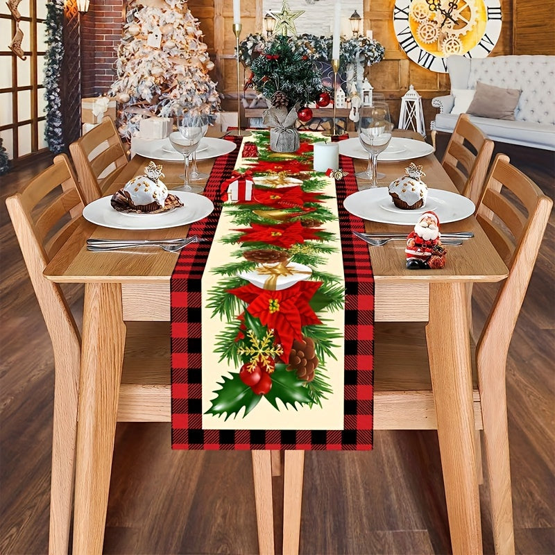 Vibrant Festive Rectangular Table Runner - 70.87 inches Long, Polyester Woven, Holiday Floral Pattern, Durable, Easy to Clean, Ideal for Christmas, New Year Home & Party Decorations, Adds Warmth and Ambiance to Your Table Setting