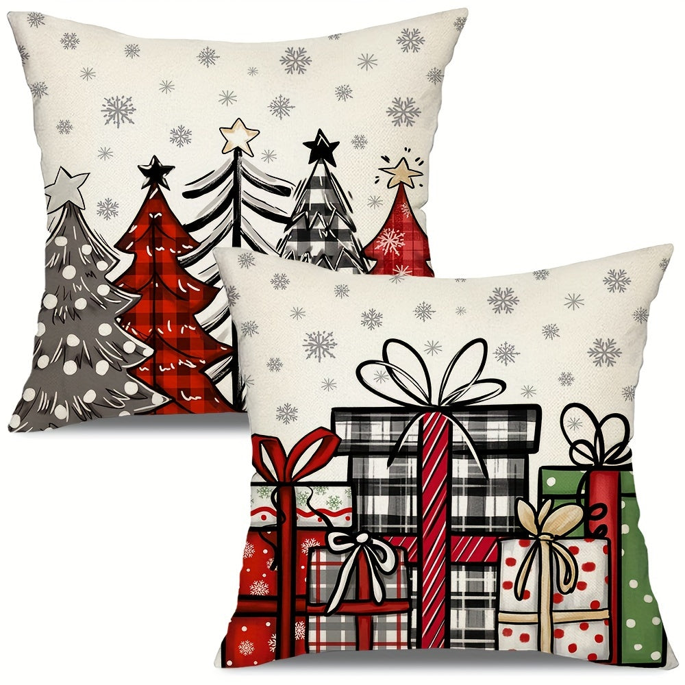 2pcs, Christmas Throw Pillow Covers, 18in*18in Christmas Tree Decorative Home Decor Cushion Covers, Farmhouse Winter Holiday Home Decor Pillowcases, For Porch Patio Couch Sofa Living Room Outdoor, Without Pillow Inserts