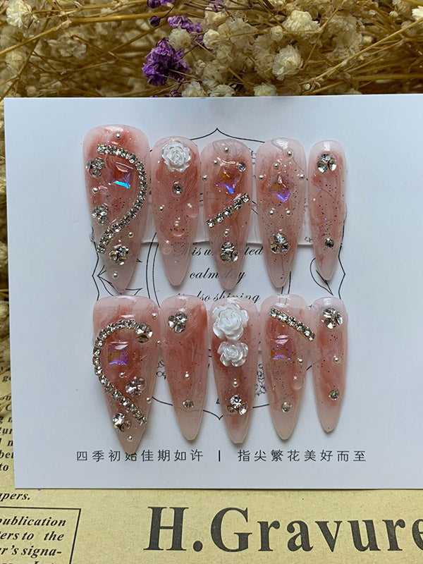 xakxx Detachable Geometric Rhine Stones Press-On Nails