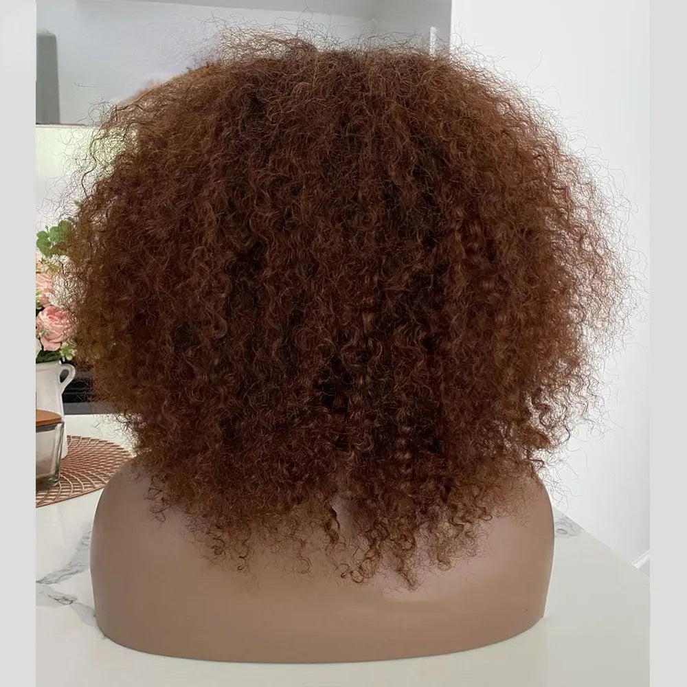 Brazilian Glueless Short Kinky Curly Wigs with Bangs 99J Red Burgundy Color 200 Density Afro Curly Bob Cut Full Lace Front Simulation Human Hair Wig