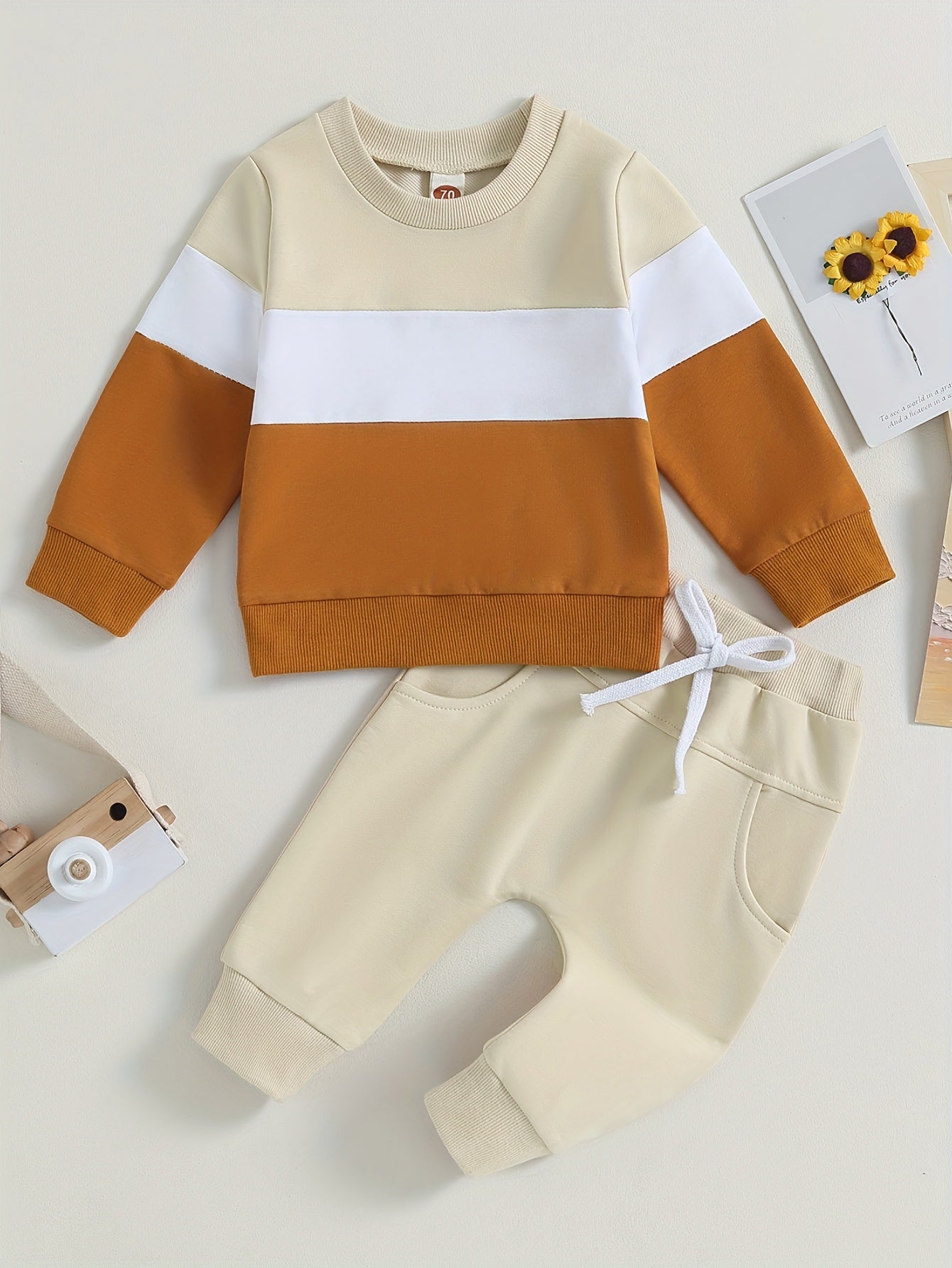 Baby Boys Spring 2 Piece Outfits Contrast Color Long Sleeve Sweatshirt and Elastic Pants for Toddler Fall Clothes