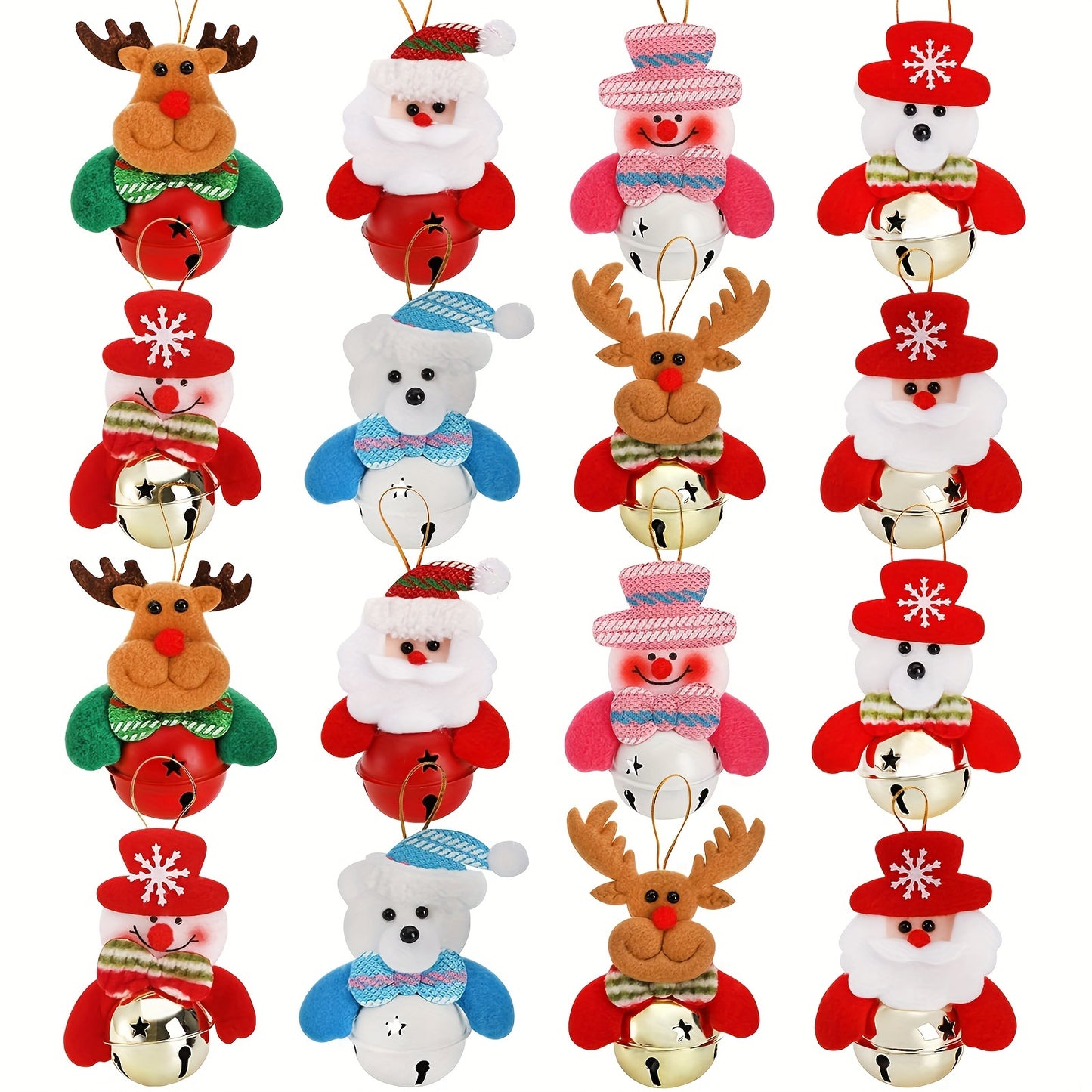 8pcs Felt Christmas Bells Ornaments, Hanging Jingle Bells Pendant, Xmas Tree Decorations for Santa Clause Snowman Reindeer Doll Elk Bear