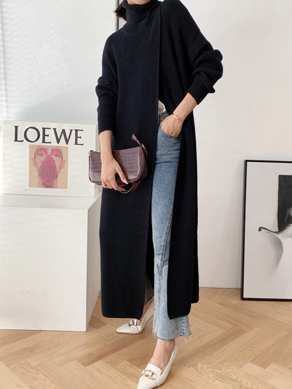 xakxx Original Loose Solid Color Split-Front Sweater Dress