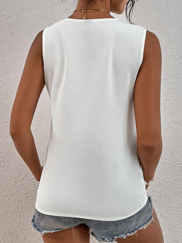 xakxx Loose Sleeveless Split-Joint V-Neck Blouses Vest Top