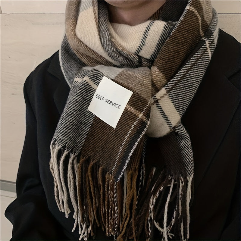 1pc Mens Winter Plaid Scarf - Soft, Warm, Coldproof, Versatile, Simple Shawl for Couples, Perfect for Outdoor Activities, Daily Wear, and Gift Giving