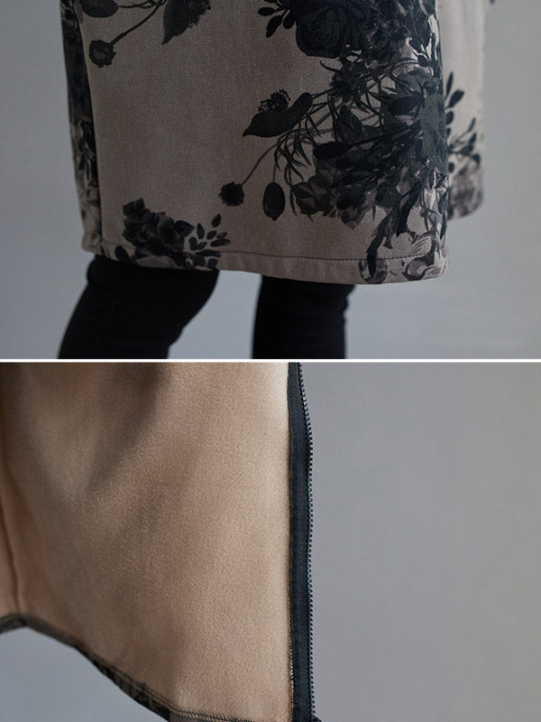 xakxx Artistic Retro Loose Floral Printed Hooded Long Sleeves Outwear